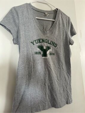 Gray V-Neck Tee with Green Yuengling Logo